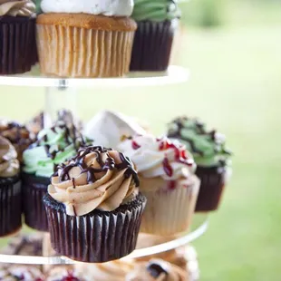 a display of cupcakes