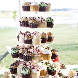 a tower of cupcakes