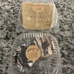 Cookies and cream cupcakes and coconut cake slice.