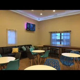 We have a place for you to set, chat, and enjoy our delicious drinks and ice cream