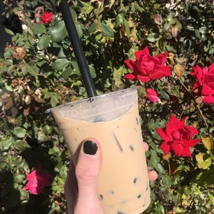 Lavender coconut milk tea with tapioca Boba