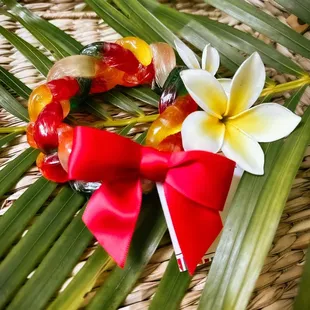 Rainbow Yummy Gummy Bracelet with plumeria accent