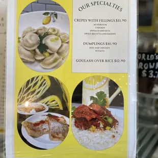 Specialities Menu