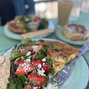 Quiche of the day, cinnamon roll, iced coffee