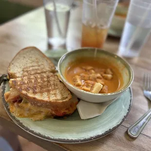 Grilled Cheese Sandwich and Tomato Basil Soup. Excellent.