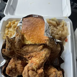 3 wings, 2 sides, cornbread