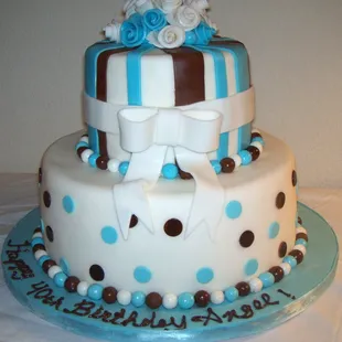 a blue and white cake