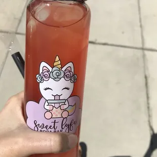 Rose lemonade with lychee jelly and their glass bottle. Not too floral. Yum!