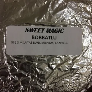 the label on a foil wrapped bag