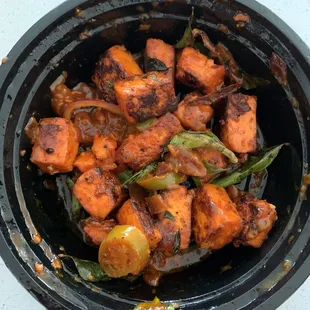 Chilli paneer after frying at home