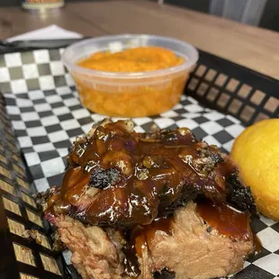 Brisket with sweet potato and cornbread