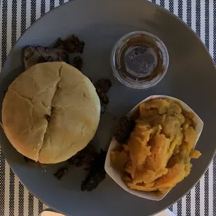 Brisket Sandwich and Sweet Potato Side