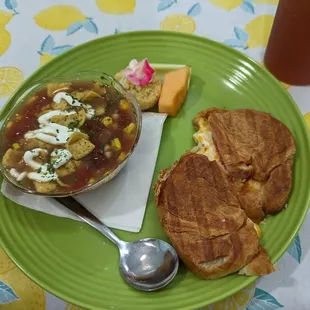 Ultimate grilled cheese and taco soup. See the sweet little mini cupcake? Bursting with flavor.