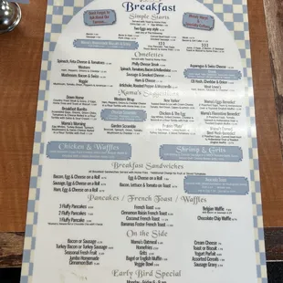 breakfast menu