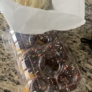 Yellow cupcake with chocolate, scone