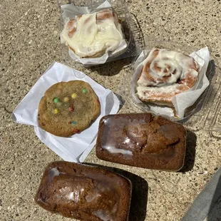 Cinnamon rolls are amazing and decadent. Banana bread is the best here. I was craving an M&amp;M cookie. Lol.