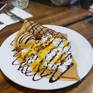 #C1 Mango, Chocolate Sauce, and Whipped Cream Crepe