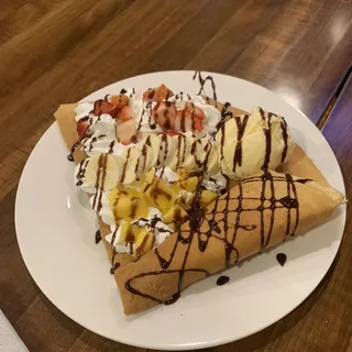 #C4 Mixed Fruit, Chocolate Sauce, and Whipped Cream Crepe