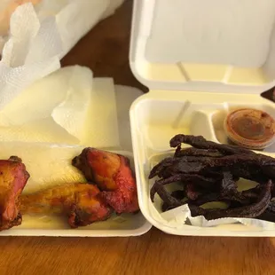 Chicken and rice and beef jerky