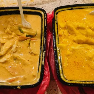 Left: Red Curry with Chicken. Right: Pumpkin Chicken