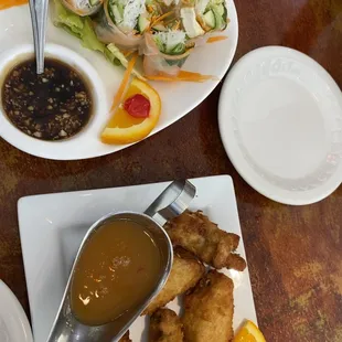 Tofu summer rolls &amp; Mango chicken wings