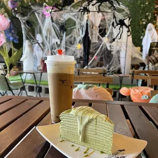 Matcha Crepe Cake and Sea Salt Vietnamese Coffee