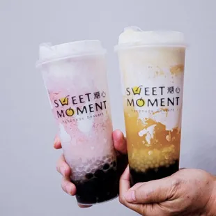 Strawberry Yogurt Smoothie &amp; Peach Yogurt Smoothie (Comes w/ sago, but added boba for extra $)