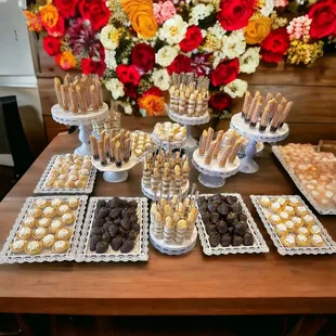 a variety of desserts on a table