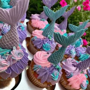 mermaid cupcakes with purple and blue frosting