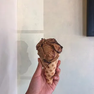 Kahlua almond fudge in waffle cone $5.50