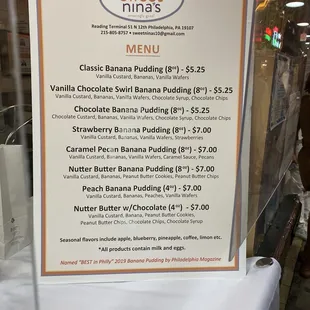 Sweet Nina&apos;s Menu