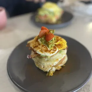 Egg stack keto with avocado and bacon