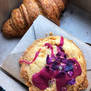 Shortbread, croissants, cake slice