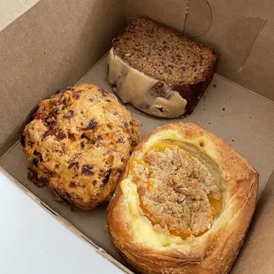 Assorted pastries (the Calabrian chili scone was great!)