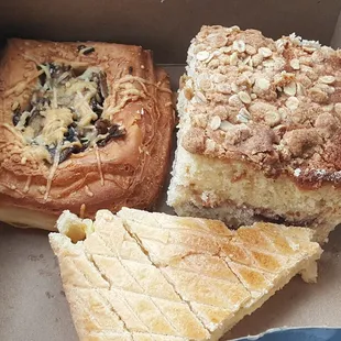 Clockwise: Fungi Danish, Raspberry Coffeecake, Apricot Custard Tart (5/15/22)