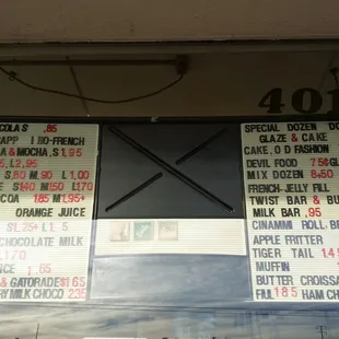 The options and prices also known as the menu board.
