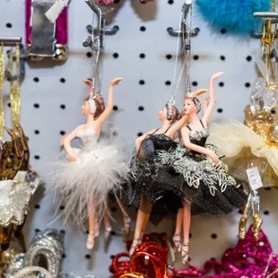 a display of christmas ornaments