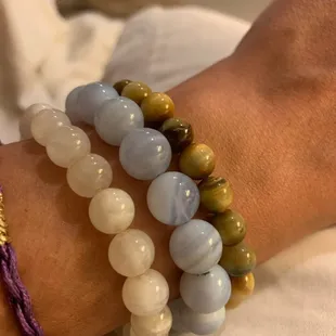 Moonstone, Blue Lace Agate, Golden Tiger&apos;s Eye Bracelets.  All from Sweet Okole.