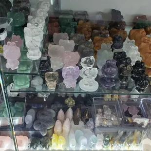 Lots of carved Hello Kitty crystals.