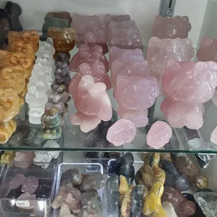 Lots of carved Hello Kitty crystals.