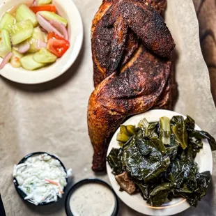 1/2 chicken - collards - cucumber salad