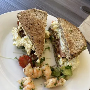 BEAT-Bacon, egg salad, avocado, tomato sandwich--and a shared bite of shrimp salad