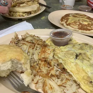 Omelette and breakfast tacos