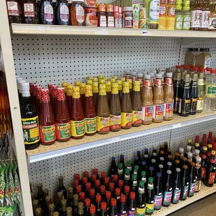 shelves full of sauces and condiments