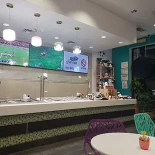 Three screens to check out what&apos;s going on! Many toppings to choose from, forgot to get a close up, lol.