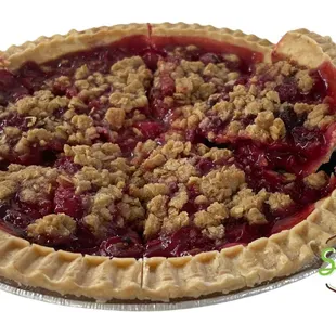 Cherry crumble pie made with whole tart cherries and Grandma Betty's brown sugar oatmeal crumb topping