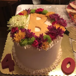 a cake decorated with flowers