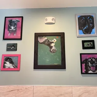 His pet's portrait in the bathroom.