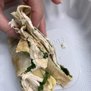 Artichoke, chicken Spinach and Cheddar crepe - no cheese hee - I ate it too fast. My bad! Delicious though!