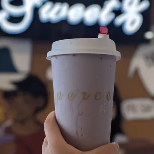 Taro bubble tea with tapioca pearls, so good! @mneatsandtreats on Instagram